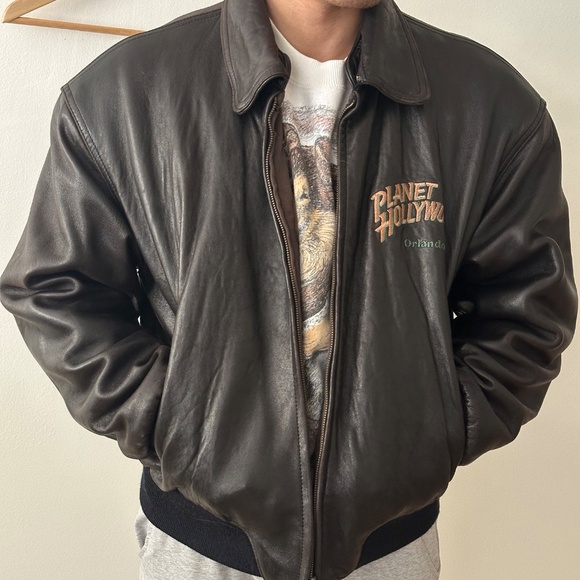 planet hollywood vintage genuine leather jacket, reversible size L - Picture 1 of 12